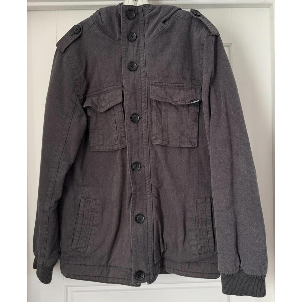 Quiksilver Hoodie Jacket Men's Size M Charcoal Gray Long Sleeve Green Lining